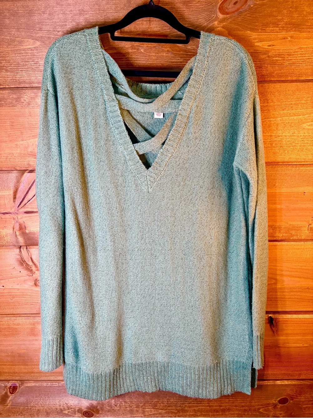 Arizona Jean Company Sage Green V‑Neck Sweater Crisscross Detail Size Medium 💕🖤